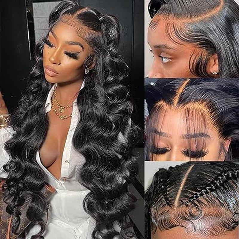 13X6 Lace Front Wigs Human Hair Pre Plucked 220% Density Body Wave Wig for Women HD Lace Frontal Human Hair Wigs Bleached Knots with Baby Hair 26 Inch