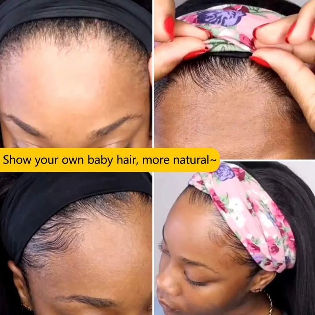 Headband Wig Body Wave Human Hair for Black Women Glueless 150% Density None Lace Front Brazilian Virgin Curly Machine Made Easy Wear 16 Inch Headband