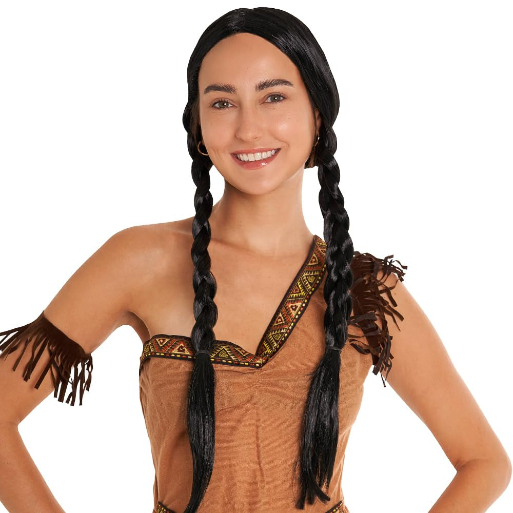 Scary Girl or Indian Girl Wig, Wednesday, Pocahontas, Braided Black Wig, High Fashion Quality Hair Wigs for Women; Braided Wigs; Halloween Costume Wig, Halloween Wigs