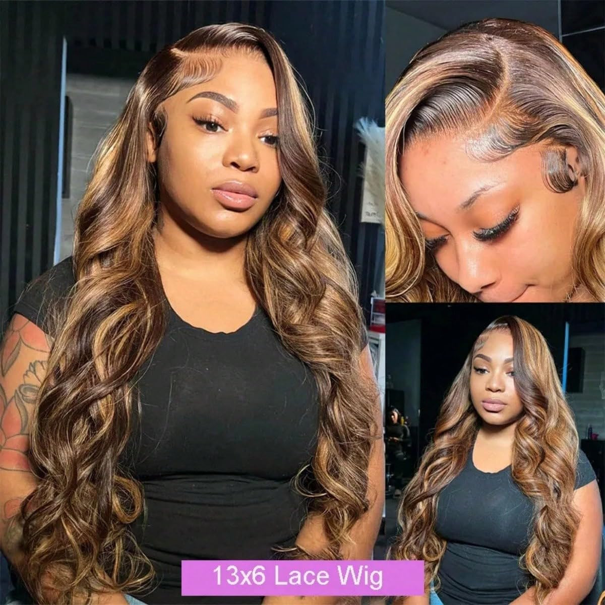 26 Inch Highlight Ombre Lace Front Wig Human Hair 13X6 HD Lace Body Wave | HD Lace Frontal Wigs for Women,P4/27 Honey Blonde Body Wave,180% Density, Natural Hairline with Baby Hair,Long Lasting