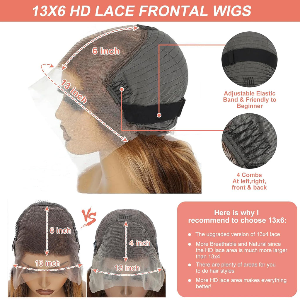 26 Inch Highlight Ombre Lace Front Wig Human Hair 13X6 HD Lace Body Wave | HD Lace Frontal Wigs for Women,P4/27 Honey Blonde Body Wave,180% Density, Natural Hairline with Baby Hair,Long Lasting