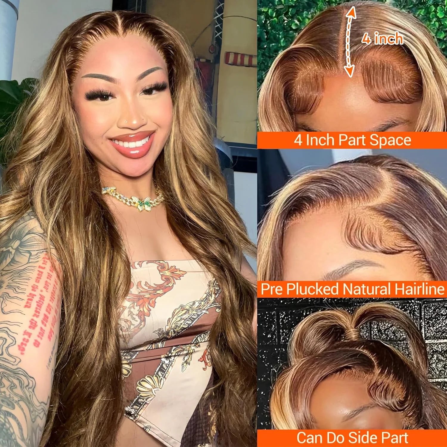 13X4 Highlight Ombre Lace Front Wig Human Hair Pre Plucked 4/27 Honey Blonde HD Transparent Colored Lace Frontal Wigs for Women with Baby Hair 180% Density Body Wave Lace Front Wig (18 Inch)
