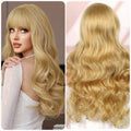 24" Long Blonde Wigs for Women Deep Wave Wig Synthetic Honey Blonde Wig Curly Bob Wigs with Bangs for Halloween