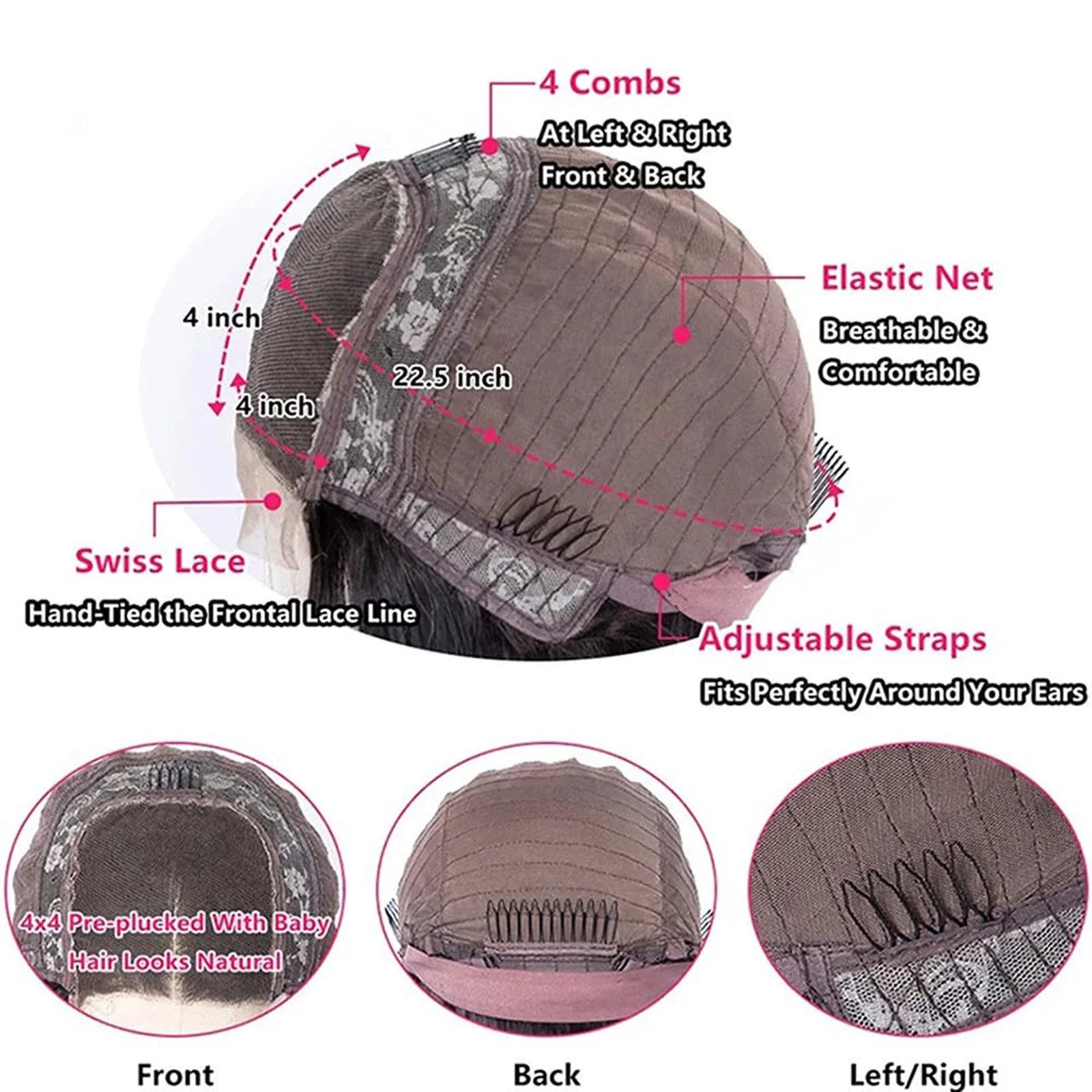 Lace Front Wig Transparent Frontal Glueless HD Human Hair with Baby Pre Plucked Hairline Density Brazilian Wigs for Black Women Hair No More Osier Hair %100 Human Wigs
