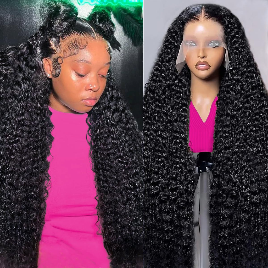 30 Inch Deep Wave Lace Front Wigs Human Hair 200 Density 13X6 HD Lace Frontal Wigs Human Hair Pre Plucked Deep Curly Glueless Wigs Human Hair Curly Wigs for Women Natural Color
