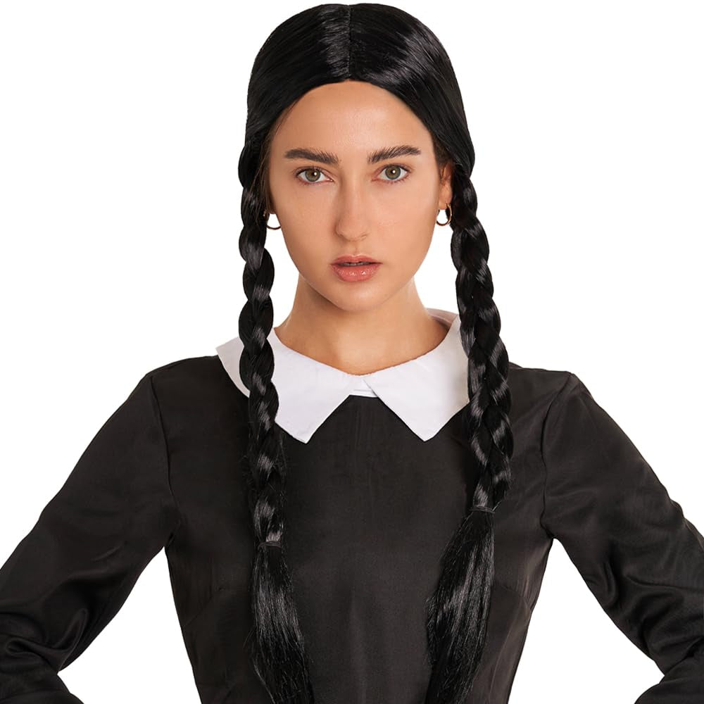 Scary Girl or Indian Girl Wig, Wednesday, Pocahontas, Braided Black Wig, High Fashion Quality Hair Wigs for Women; Braided Wigs; Halloween Costume Wig, Halloween Wigs