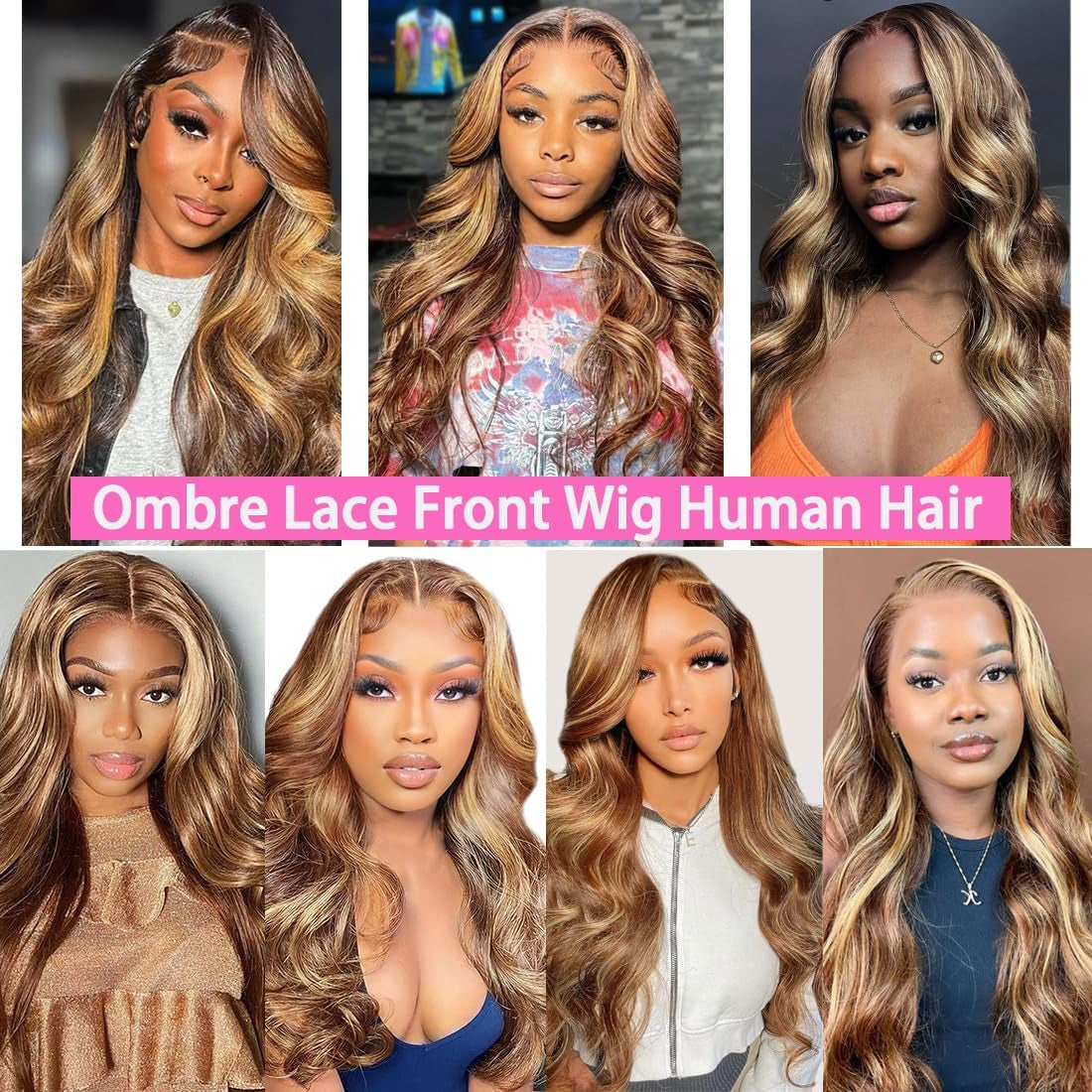 20 Inch 13X6 Lace Front Wigs Human Hair 200 Density P4/27 Highlight Ombre Body Wave HD Lace Front Wigs Human Hair Pre Plucked