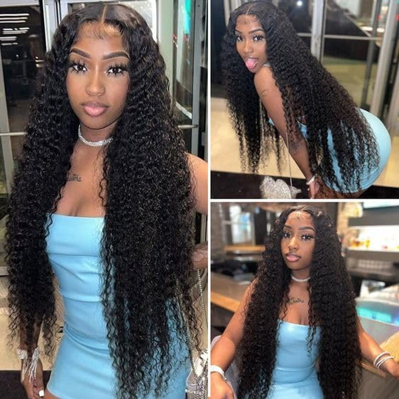 30 Inch Deep Wave Lace Front Wigs Human Hair 200 Density 13X6 HD Lace Frontal Wigs Human Hair Pre Plucked Deep Curly Glueless Wigs Human Hair Curly Wigs for Women Natural Color
