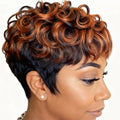 Short Pixie Cut Wigs for Black Women Pixie Cut Wigs with Bangs | Black Mixed Brown Short Curly Wigs for Black Women (Black Mixed Brown)