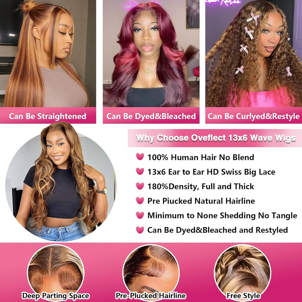 20 Inch 13X6 Lace Front Wigs Human Hair 200 Density P4/27 Highlight Ombre Body Wave HD Lace Front Wigs Human Hair Pre Plucked