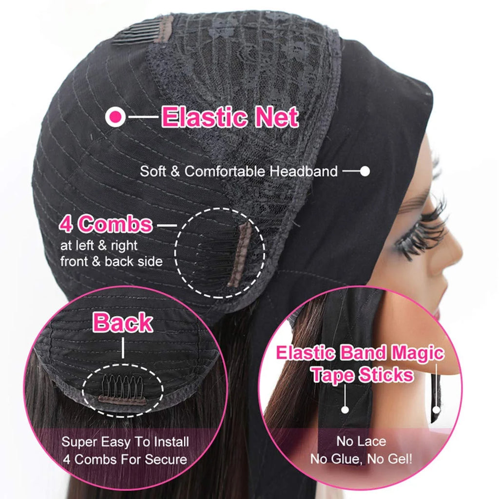 Headband Wig Body Wave Human Hair for Black Women Glueless 150% Density None Lace Front Brazilian Virgin Curly Machine Made Easy Wear 16 Inch Headband