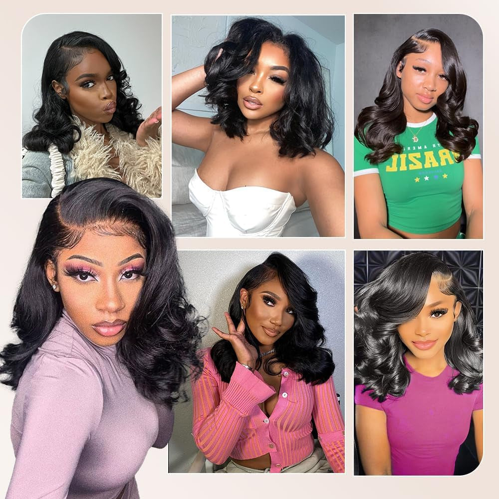 Bob Wig Human Hair 13X6 Lace Front Wigs 12 Inch Loose Body Wave HD Lace Frontal Wigs Glueless Wigs Human Hair Pre Plucked Wear and Go Short Bob Wigs for Black Women Natural Black Color