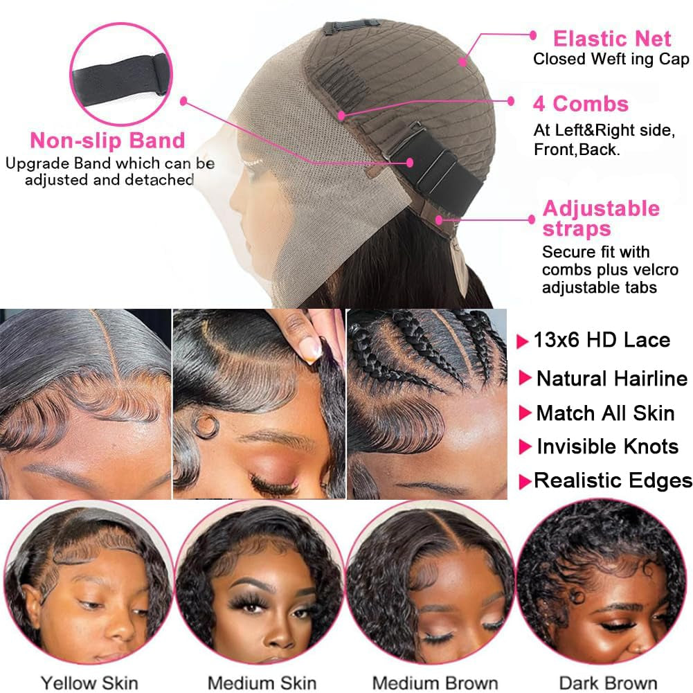 30 Inch Deep Wave Lace Front Wigs Human Hair 200 Density 13X6 HD Lace Frontal Wigs Human Hair Pre Plucked Deep Curly Glueless Wigs Human Hair Curly Wigs for Women Natural Color
