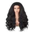 Wavy Half Wig, 3 in 1 Drawstring Seamless Wave Half Wigs for Black Women, Glueless Clip-In & Flip-Over Synthetic Wig, Black-1 26 Inch
