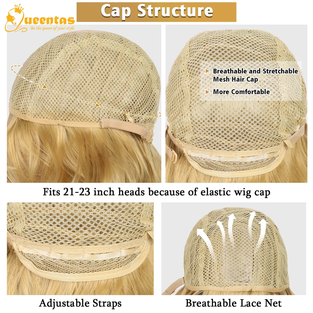 24" Long Blonde Wigs for Women Deep Wave Wig Synthetic Honey Blonde Wig Curly Bob Wigs with Bangs for Halloween