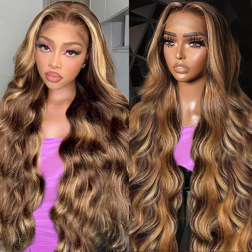 20 Inch 13X6 Lace Front Wigs Human Hair 200 Density P4/27 Highlight Ombre Body Wave HD Lace Front Wigs Human Hair Pre Plucked