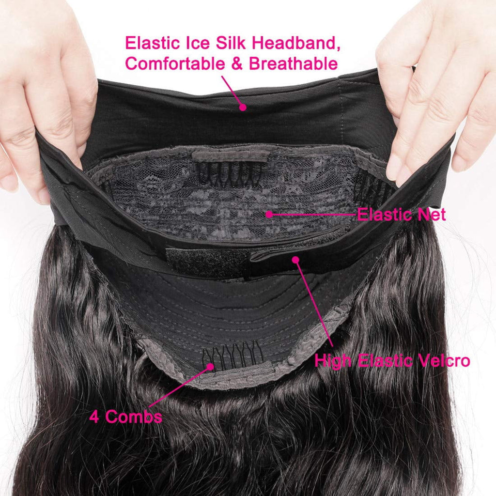 Headband Wig Body Wave Human Hair for Black Women Glueless 150% Density None Lace Front Brazilian Virgin Curly Machine Made Easy Wear 16 Inch Headband