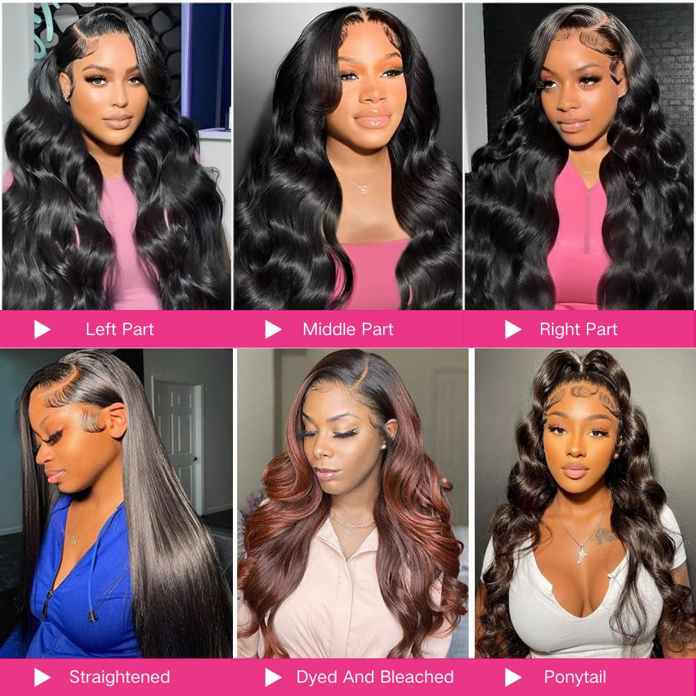 13X6 Lace Front Wigs Human Hair Pre Plucked 220% Density Body Wave Wig for Women HD Lace Frontal Human Hair Wigs Bleached Knots with Baby Hair 26 Inch