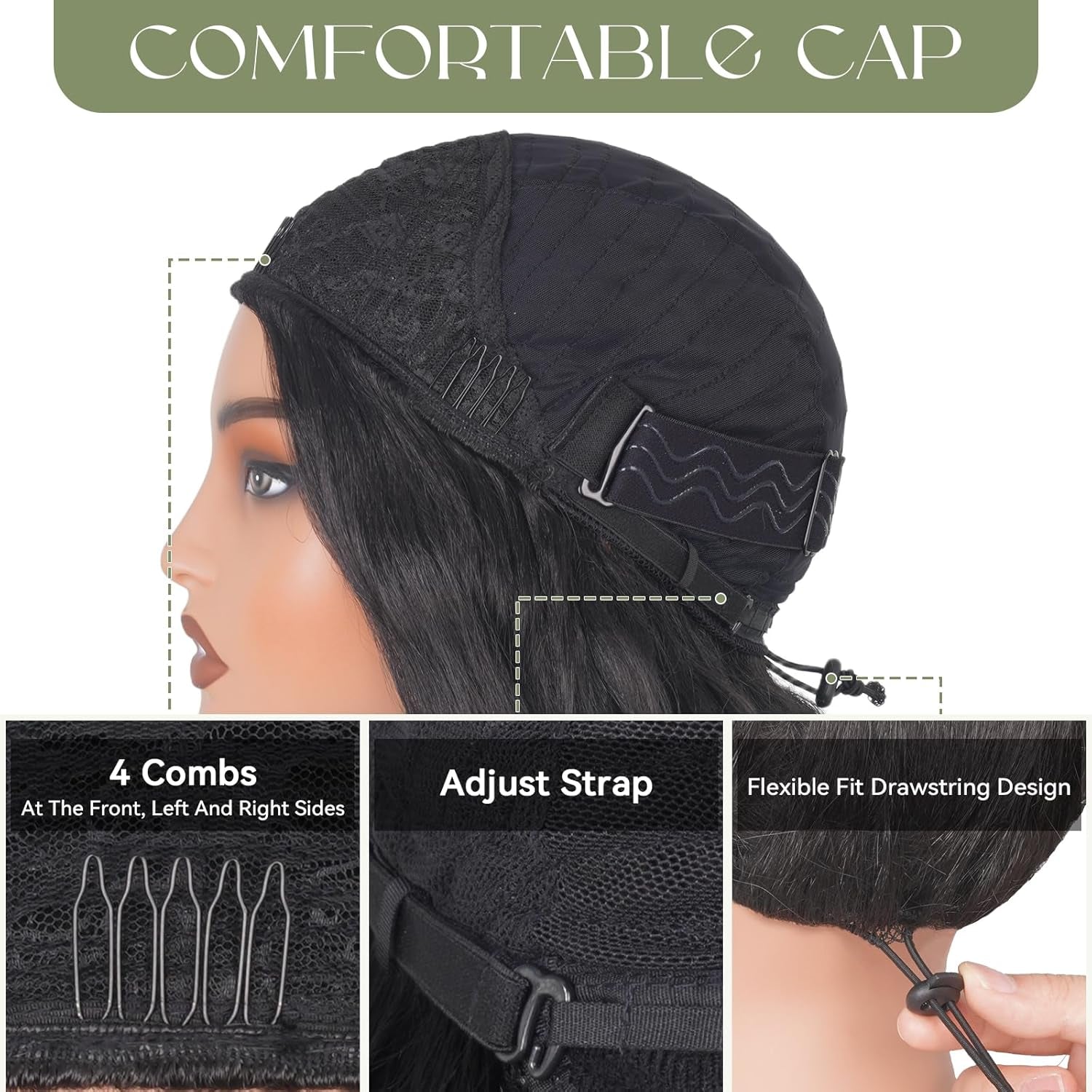 Wavy Half Wig, 3 in 1 Drawstring Seamless Wave Half Wigs for Black Women, Glueless Clip-In & Flip-Over Synthetic Wig, Black-1 26 Inch