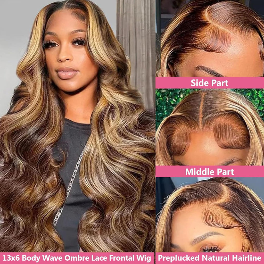 20 Inch 13X6 Lace Front Wigs Human Hair 200 Density P4/27 Highlight Ombre Body Wave HD Lace Front Wigs Human Hair Pre Plucked