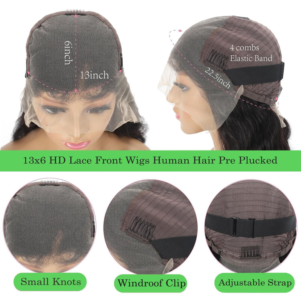 Bob Wig Human Hair 13X6 Lace Front Wigs 12 Inch Loose Body Wave HD Lace Frontal Wigs Glueless Wigs Human Hair Pre Plucked Wear and Go Short Bob Wigs for Black Women Natural Black Color