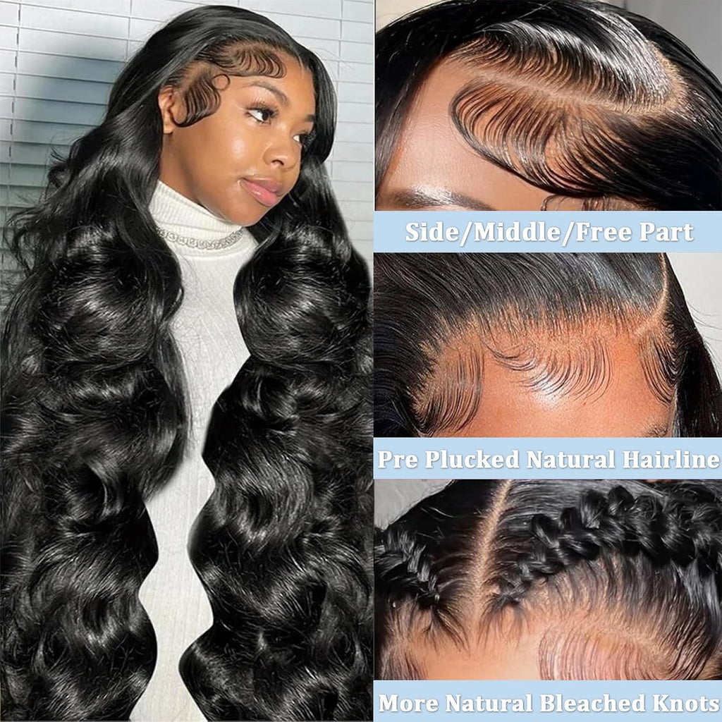 Lace Front Wigs Human Hair 13X6 Human Hair Wigs 30 Inch Body Wave Lace Front Wigs Pre Plucked 200 Density 12A Glueless Wigs for Women HD Lace Frontal Wigs Natural Color